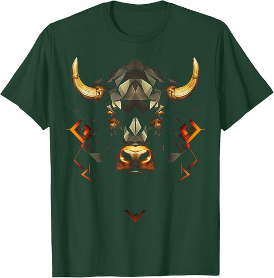 Bull Polygon Animal Graphic Art Bull , black T-Shirt - T-Shirt | Forest