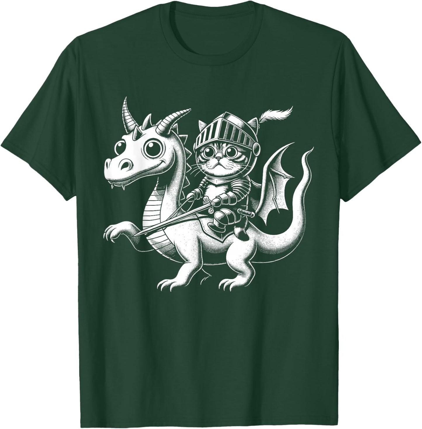 Cute Kawaii Cat Knight Riding A Dragon T-Shirt - T-Shirt | Forest