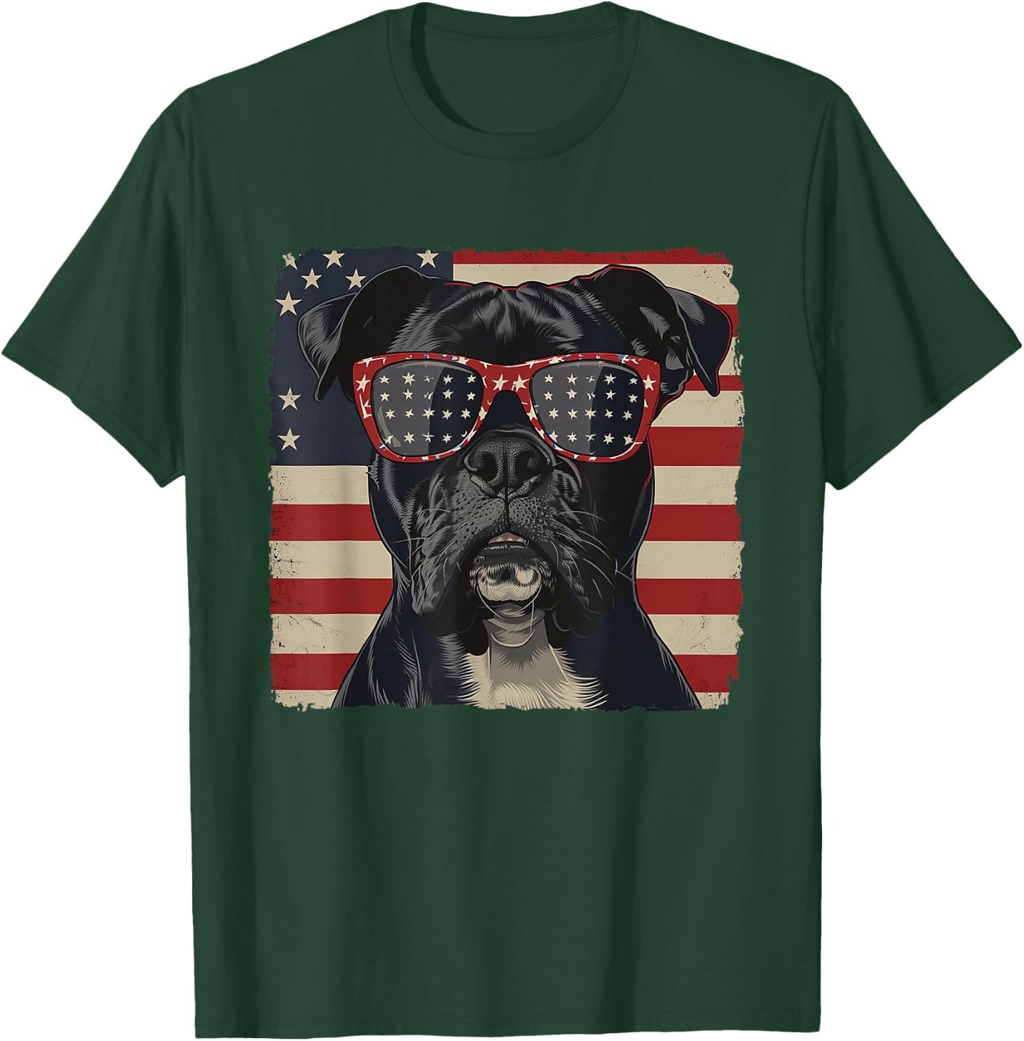 American Patriot Independence Day Shirt Boxer Dog Men Women T-Shirt - T-Shirt | Forest