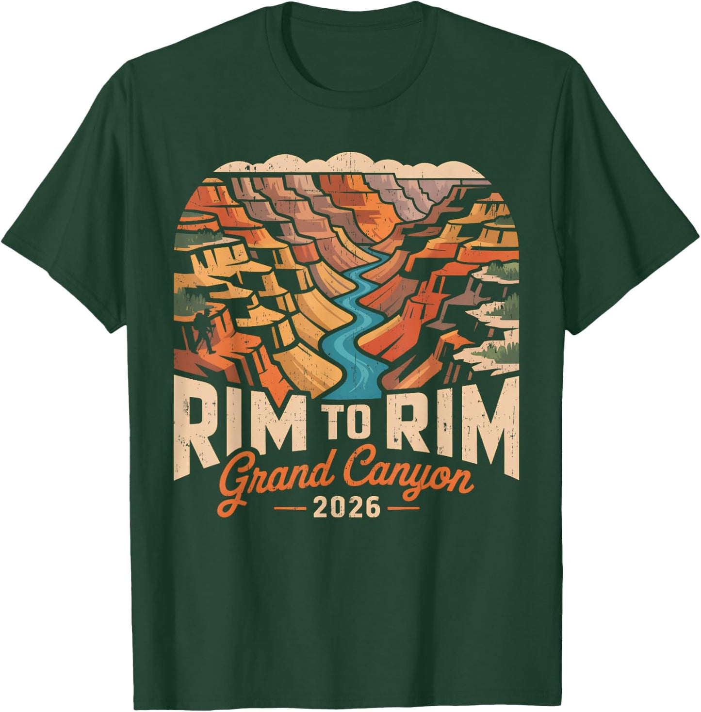 Retro South Rim to North Rim Grand Canyon 2026 Hiking T-Shirt - T-Shirt | Forest