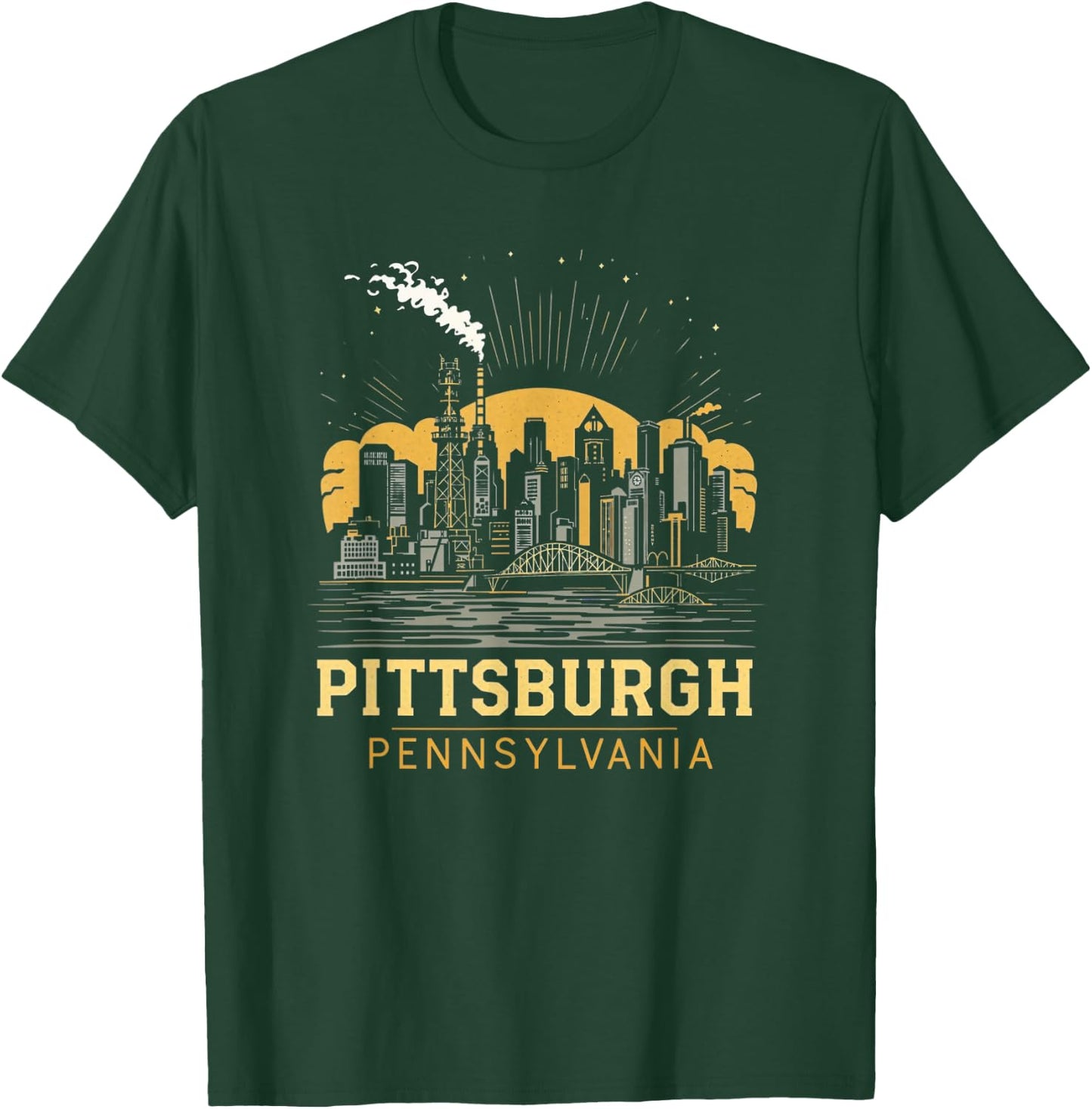 Pittsburgh Skyline Vintage Pittsburgh Pennsylvania Cityscape T-Shirt - T-Shirt | Forest