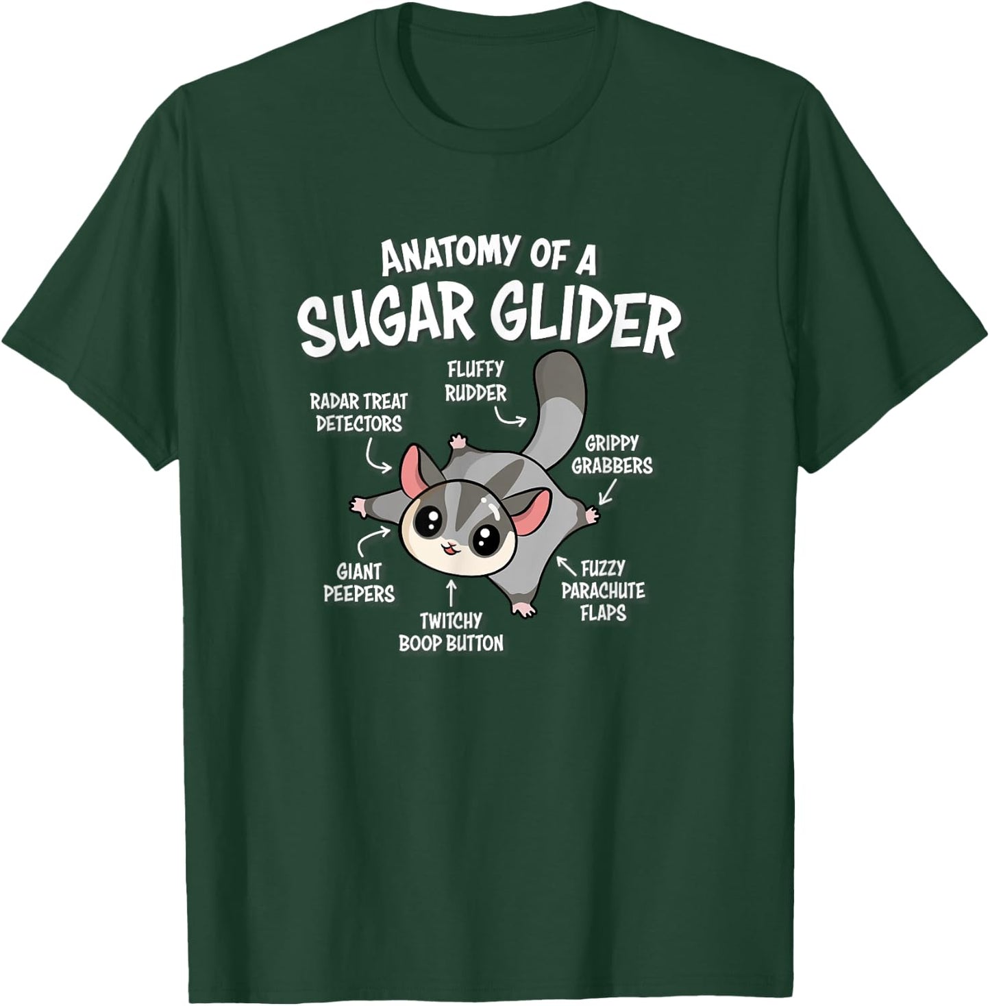 Kids Cute Anatomy Of A Sugar Glider Lover T-Shirt - T-Shirt | Forest