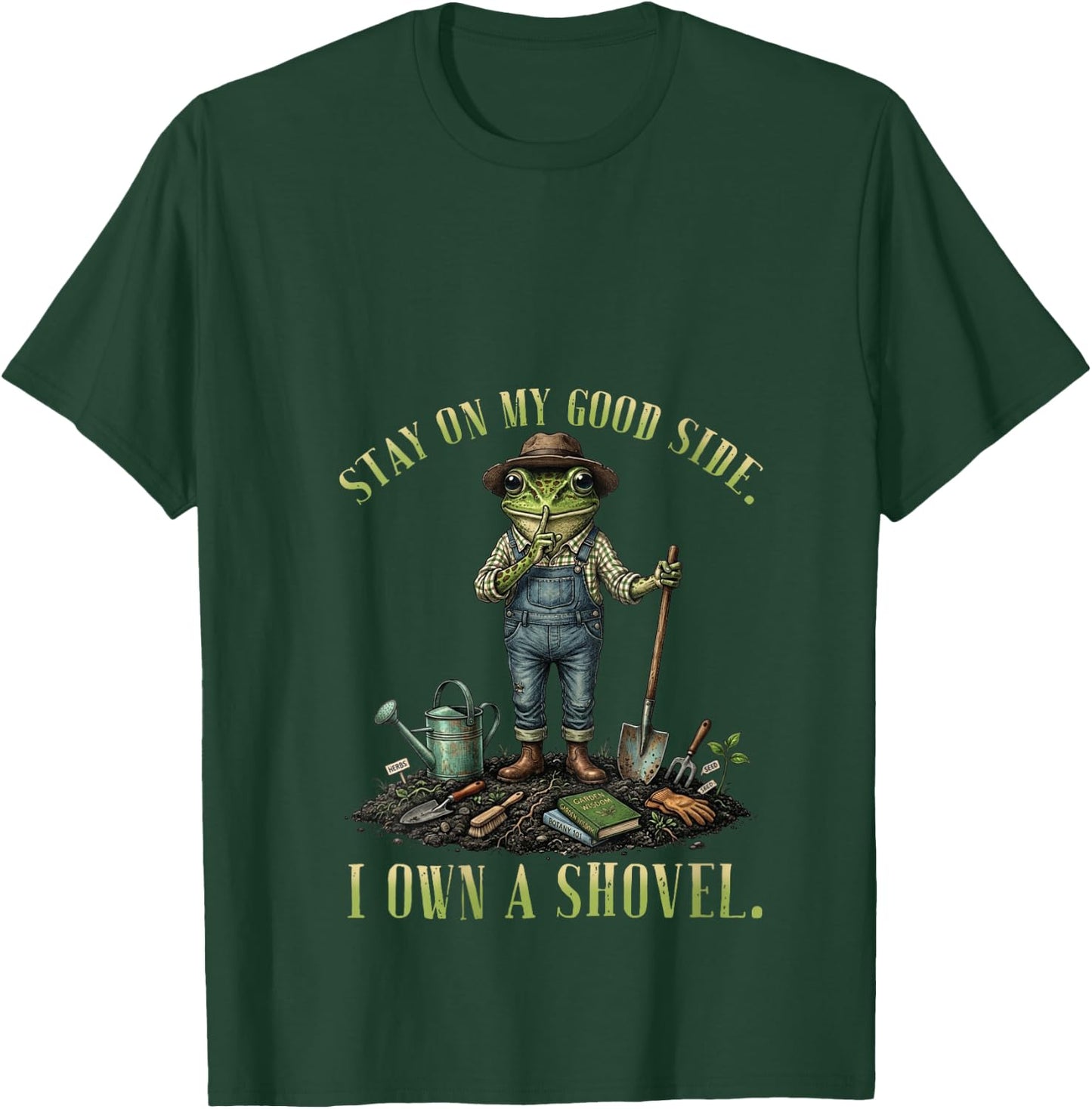 Women's Stay On My Good Side I Own A Shovel Frog Garden Humor V-Neck T-Shirt - T-Shirt | Forest