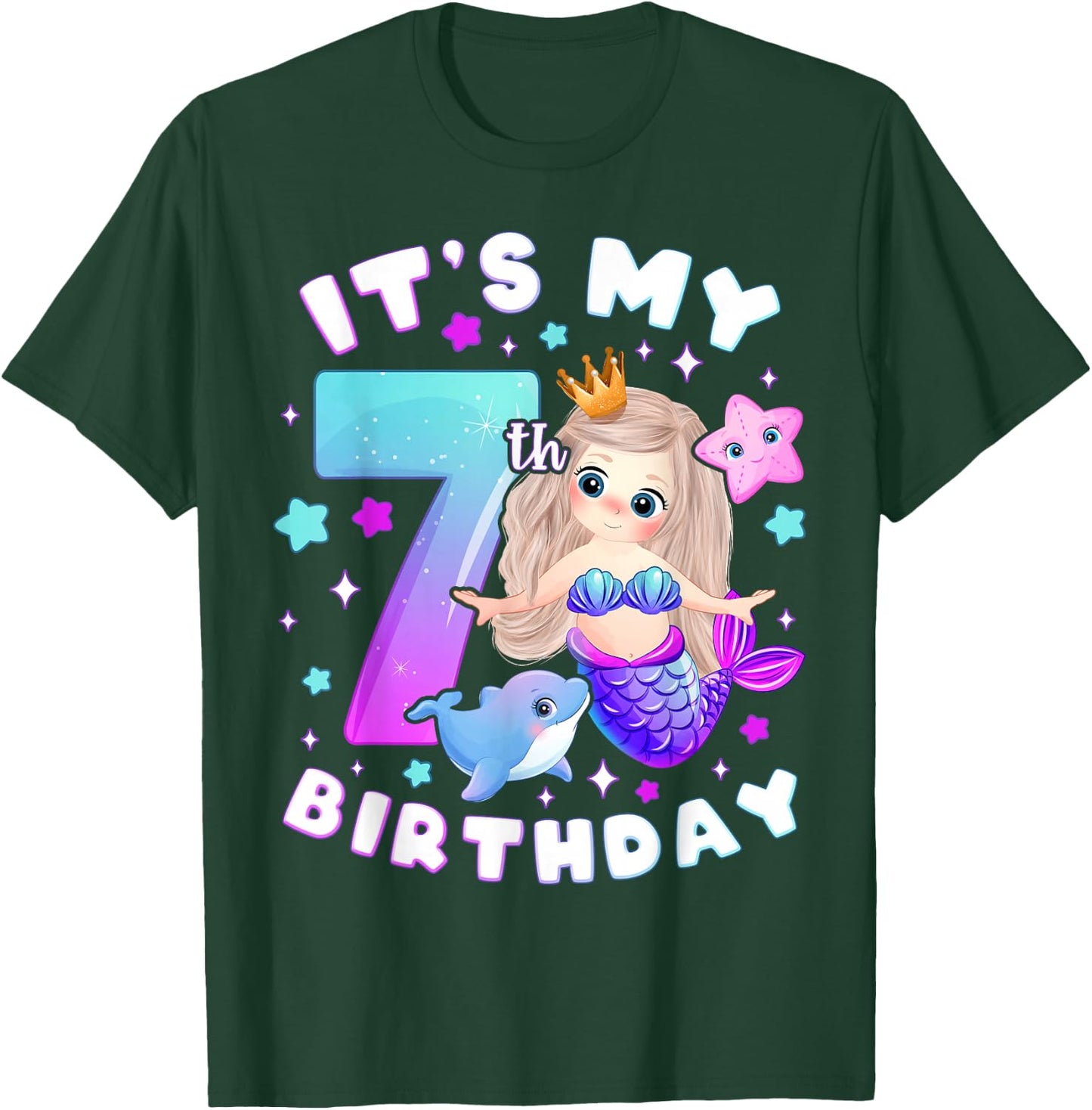 7th Birthday Girl 7 Years Mermaid Number 7 T-Shirt - T-Shirt | Forest