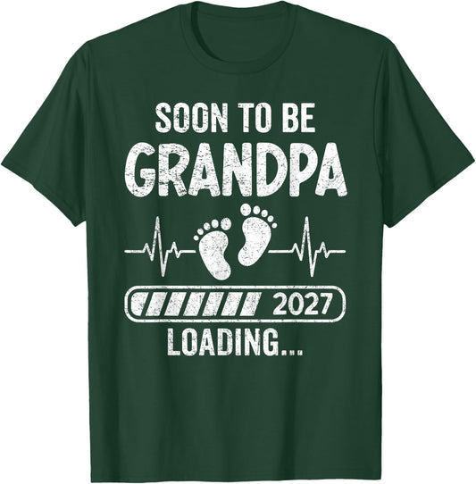 Retro Soon to Be Grandpa 2027 Loading Pregnancy Announcement T-Shirt - T-Shirt | Forest