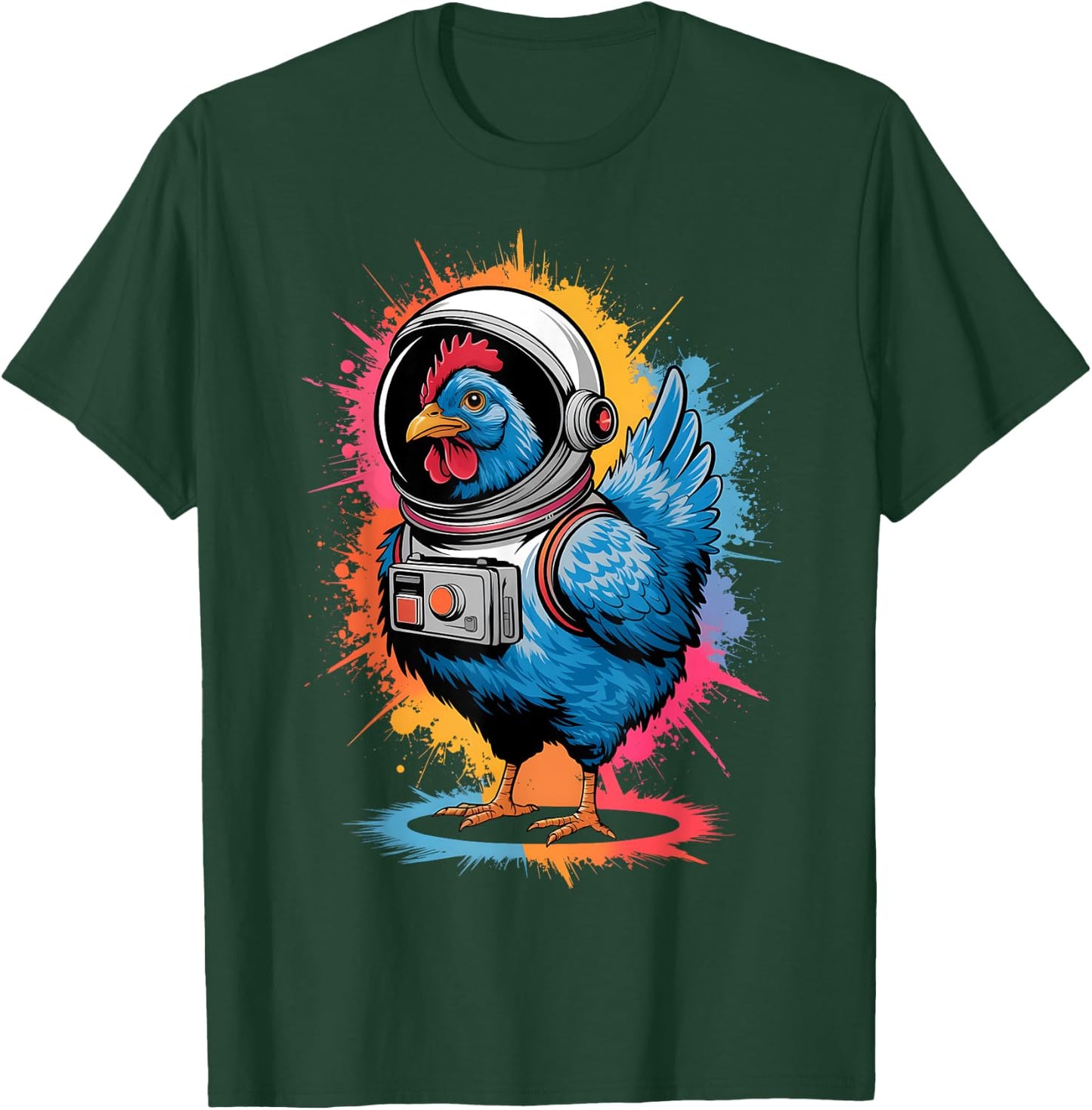 Funny Chicken Graphic Astronaut Chicken -Adults, -Kids Chicken Lover Black Small Classic Fit Imported Cotton, Polyester Short Sleeve T-Shirt - T-Shirt | Forest