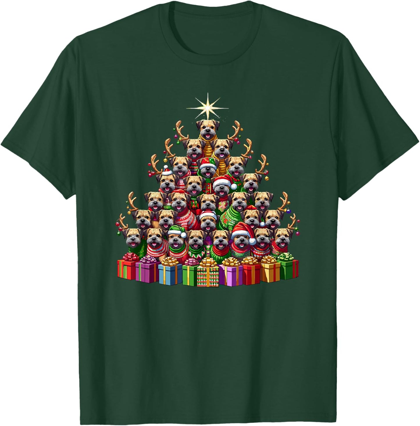 Christmas Tree Border Terrier Border Terriers T-Shirt - T-Shirt | Forest