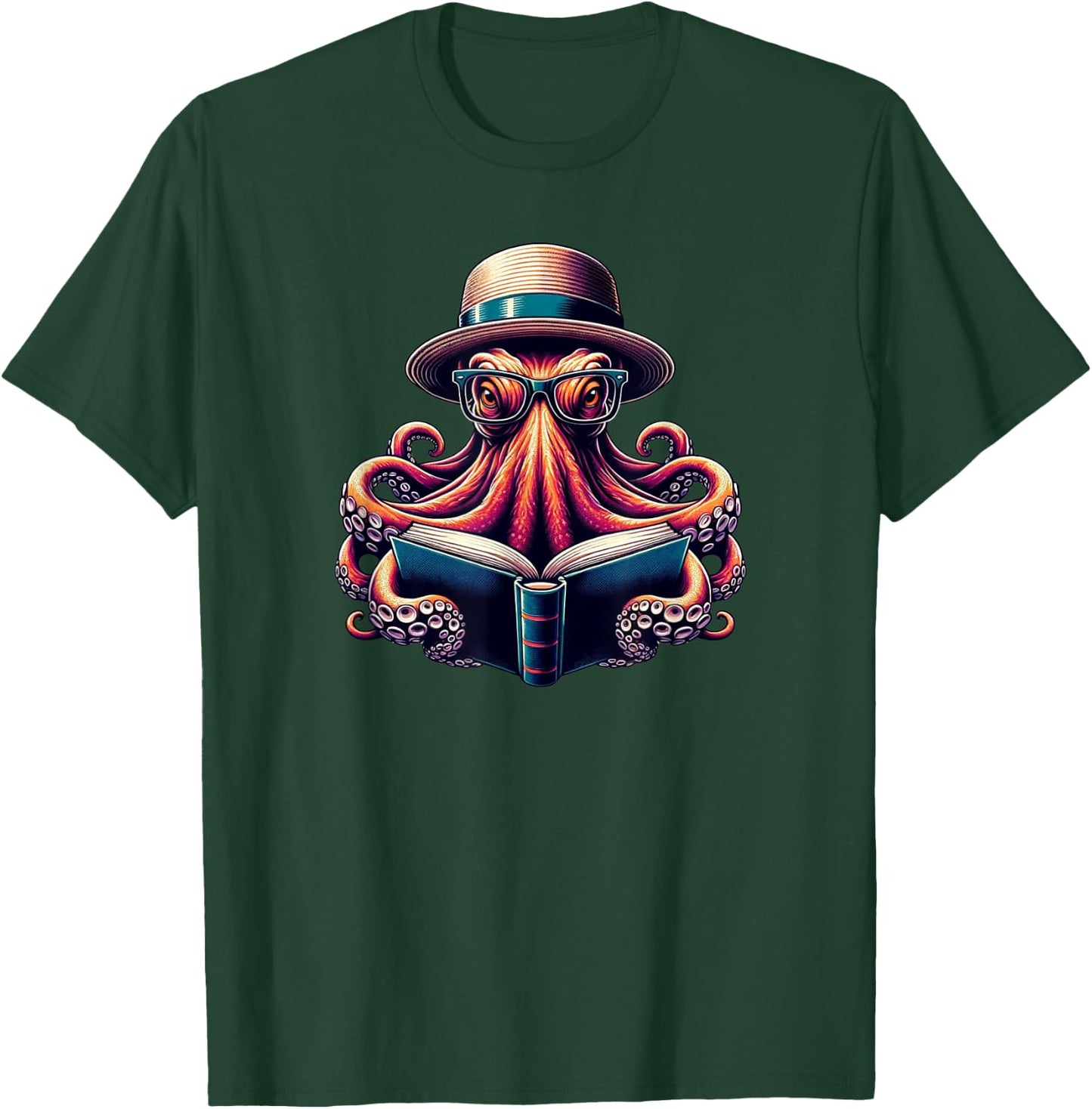 Funny Octopus Reading Book, Kraken Bookworm T-Shirt - T-Shirt | Forest