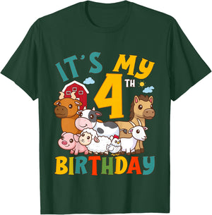 It's My 4th Birthday 4 Years Old Farm Animals Theme Kids T-Shirt - T-Shirt | Forest