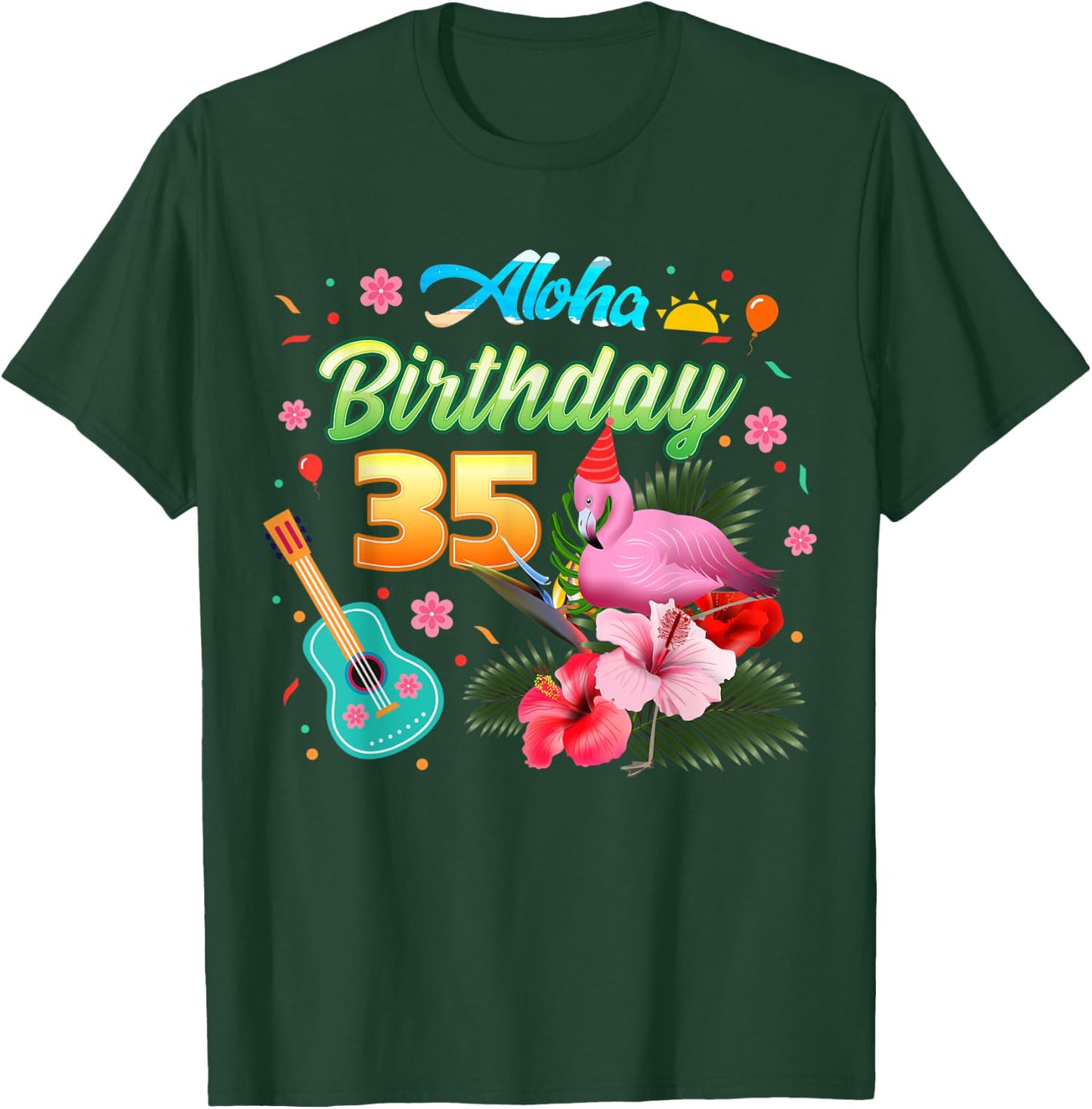 Aloha Hawaii 35 Year Old Birthday Flamingo Hawaiian 35th T-Shirt - T-Shirt | Forest