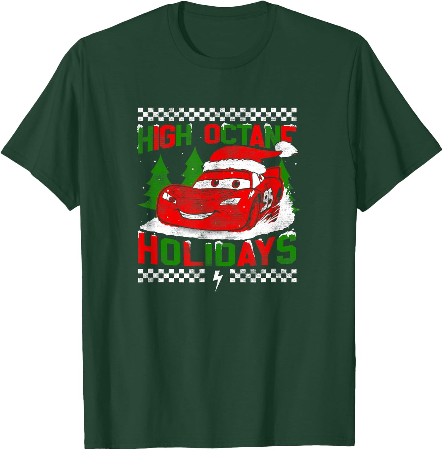 Disney Pixar Christmas Cars Lightning High Octane Holidays T-Shirt - T-Shirt | Forest