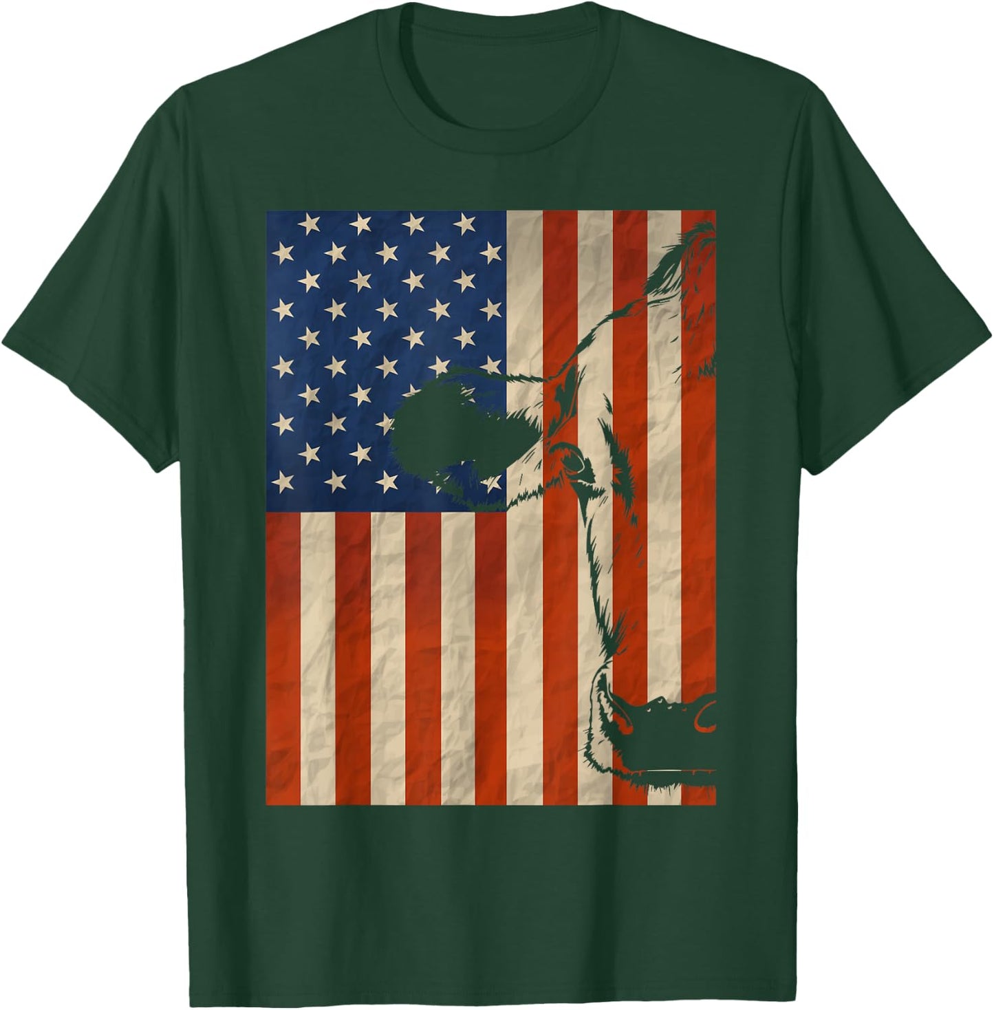 Cow American Flag Cattle Animal Lover Patriotic 4th of July T-Shirt - T-Shirt | Forest