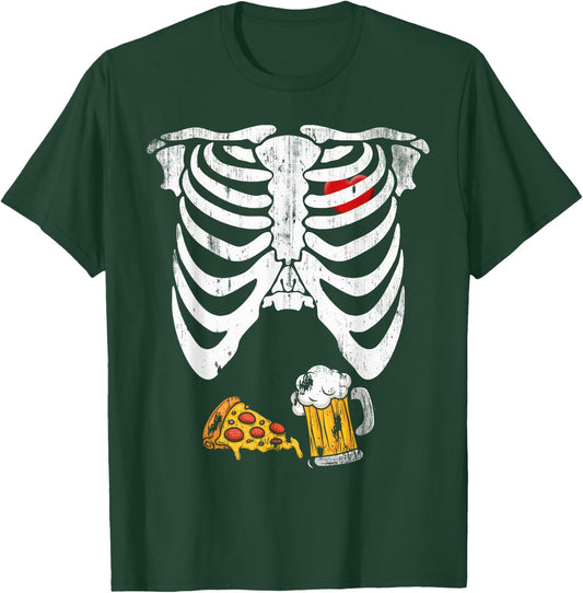 Skeleton Pregnancy B.eer Pizza X-Ray Halloween Costume T-Shirt - T-Shirt | Forest