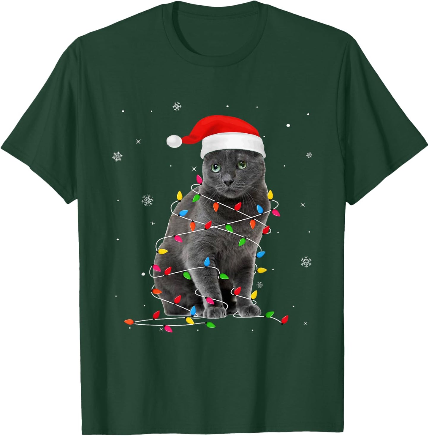 Funny Russian Blue Christmas Light Cat Dad Cat Mom Women Kids T-Shirt - T-Shirt | Forest