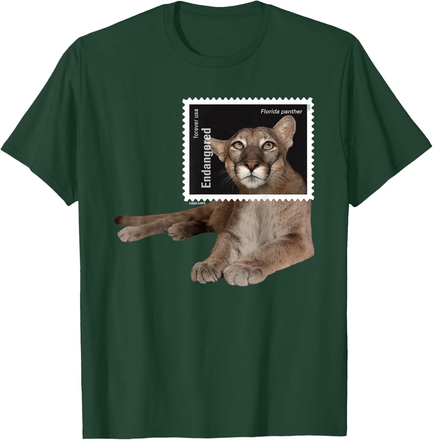 USPS Endangered Species Stamp Framed Florida Panther T-Shirt - T-Shirt | Forest