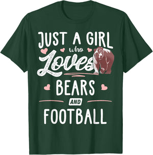 Just A Girl Who Loves Bears And Football Gift Bear T-Shirt - T-Shirt | Forest