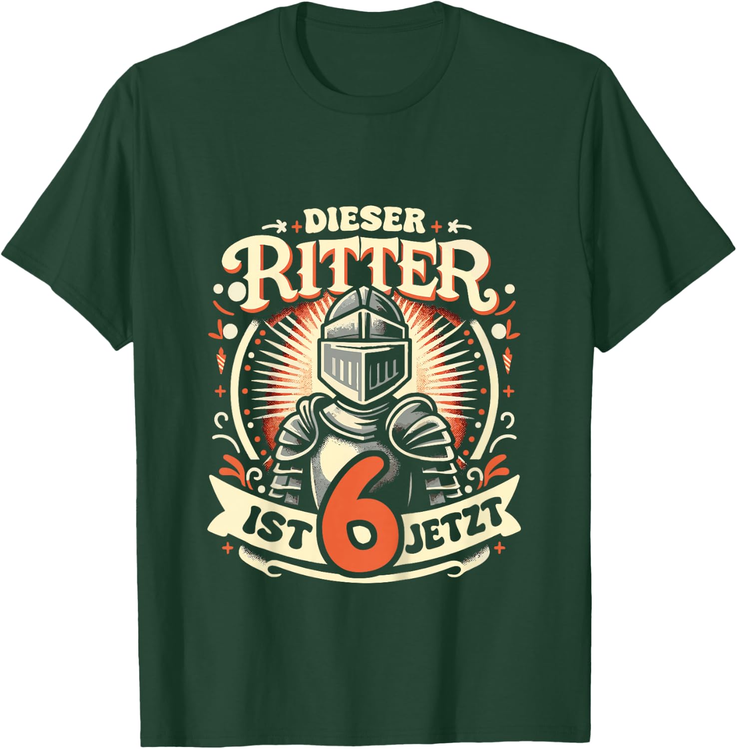 Children's 6th Birthday Gift with German Text "Dieser Ritter ist 6 Jahre Geburtstags, black T-Shirt - T-Shirt | Forest