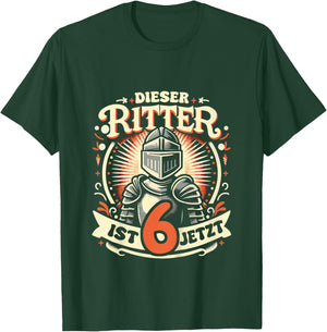 Children's 6th Birthday Gift with German Text "Dieser Ritter ist 6 Jahre Geburtstags, black T-Shirt - T-Shirt | Forest