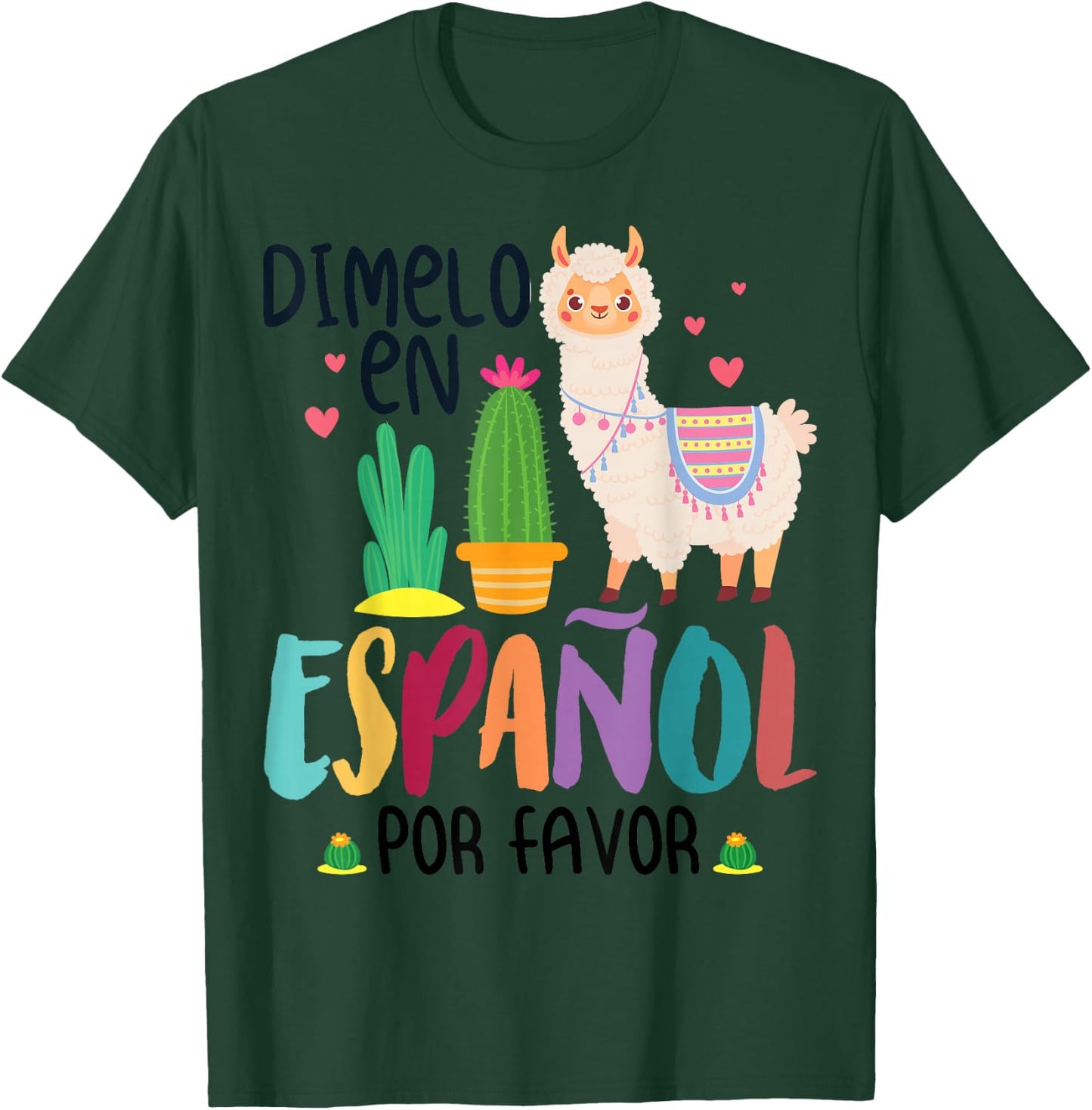 Funny Saying Dimelo En Español Por Favor Teacher Llama Love T-Shirt - T-Shirt | Forest