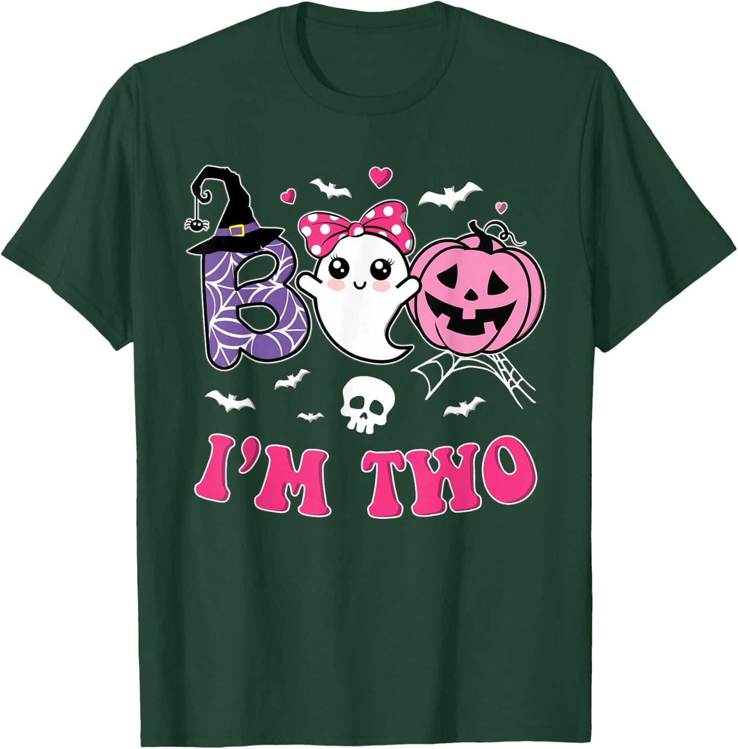 Groovy Halloween Ghost Boo I'm Two Year 2nd Birthday Girl T-Shirt - T-Shirt | Forest