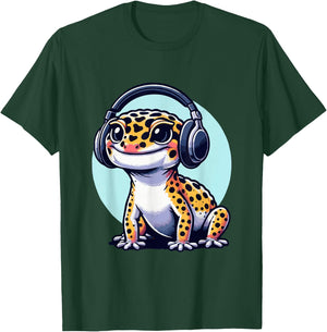 Gecko With Headset Music Musician Herpetology Leopard Gecko T-Shirt - T-Shirt | Forest