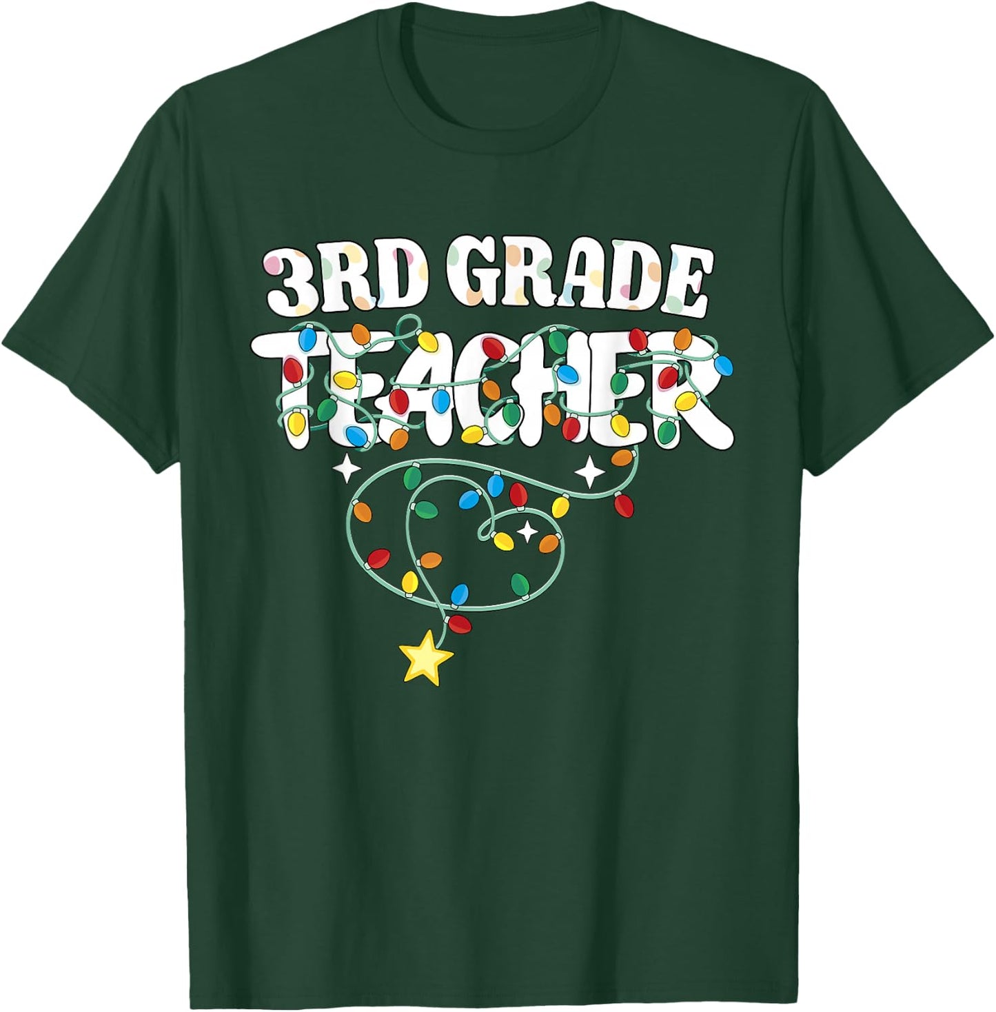 3rd Grade Teacher Christmas Lights Third Grade Teacher Squad T-Shirt - T-Shirt | Forest