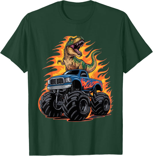 Monster Truck Dinosaur Birthday Party Monster Truck Boy T-Shirt - T-Shirt | Forest