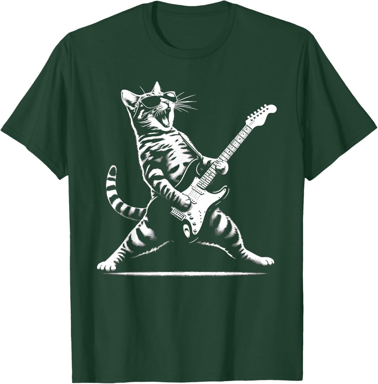 Guitar Cat Novelty Rock Music Band Concert Funny Cat T-Shirt - T-Shirt | Forest