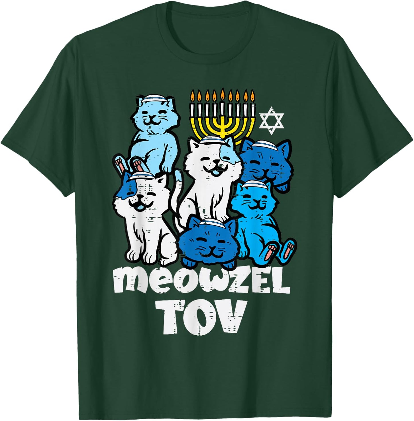 Hanukkah Cats Meowzel Tov Chanukah Jewish Women Girls Kids T-Shirt - T-Shirt | Forest