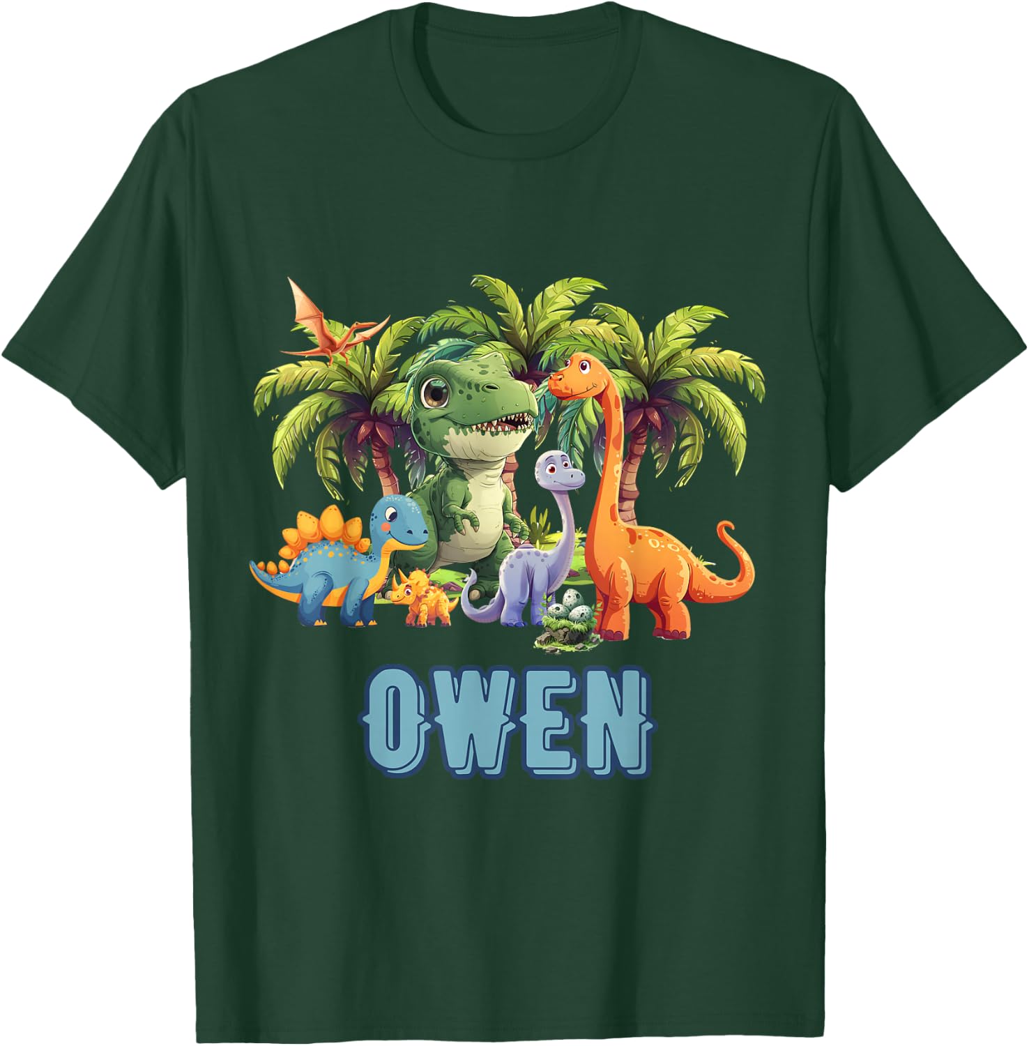 OWEN Dinosaur Personalized Custom First Name Toddler Fun T-Shirt - T-Shirt | Forest