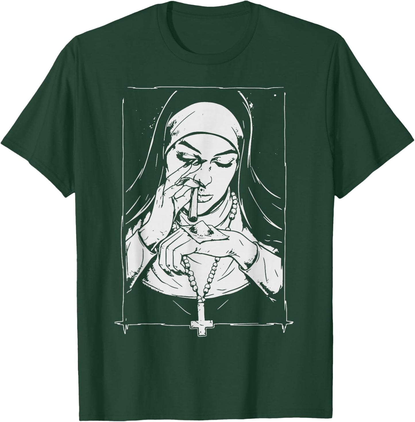 Funny Unholy Drug Nun , Drogen-Nonne-Kostüm-Shirt, Schwarz, S, Kurzarm, Klassisch, Herren, Männer T-Shirt - T-Shirt | Forest