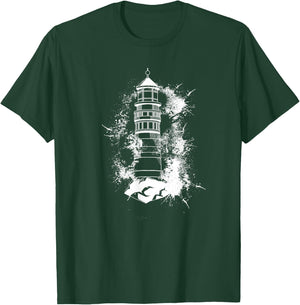 Lighthouse Sea Light Seagulls Coast Harbour Maritime Lighthouse, black, s T-Shirt - T-Shirt | Forest