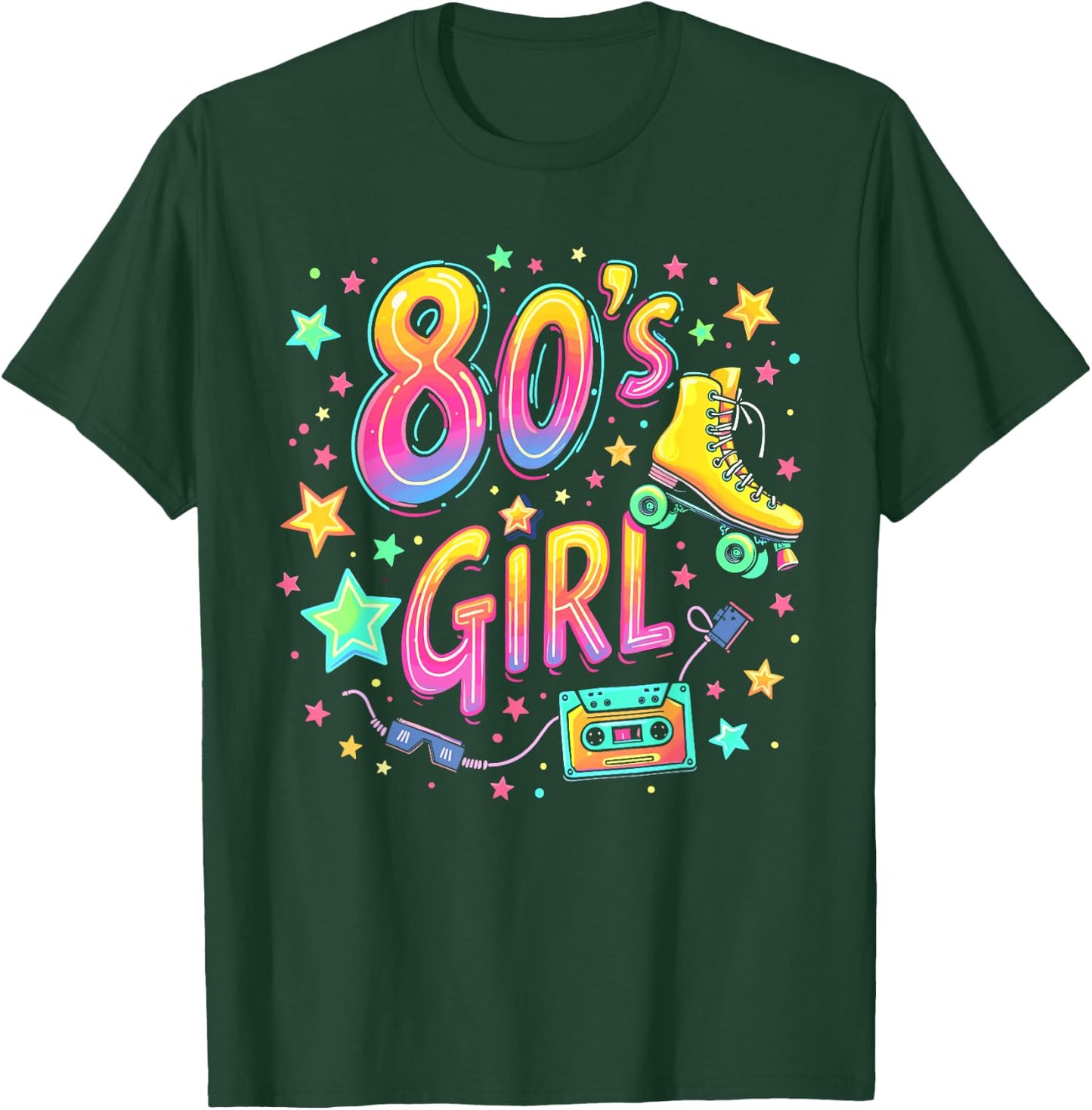 Girls 80s Retro Roller Skates , Black, S T-Shirt - T-Shirt | Forest