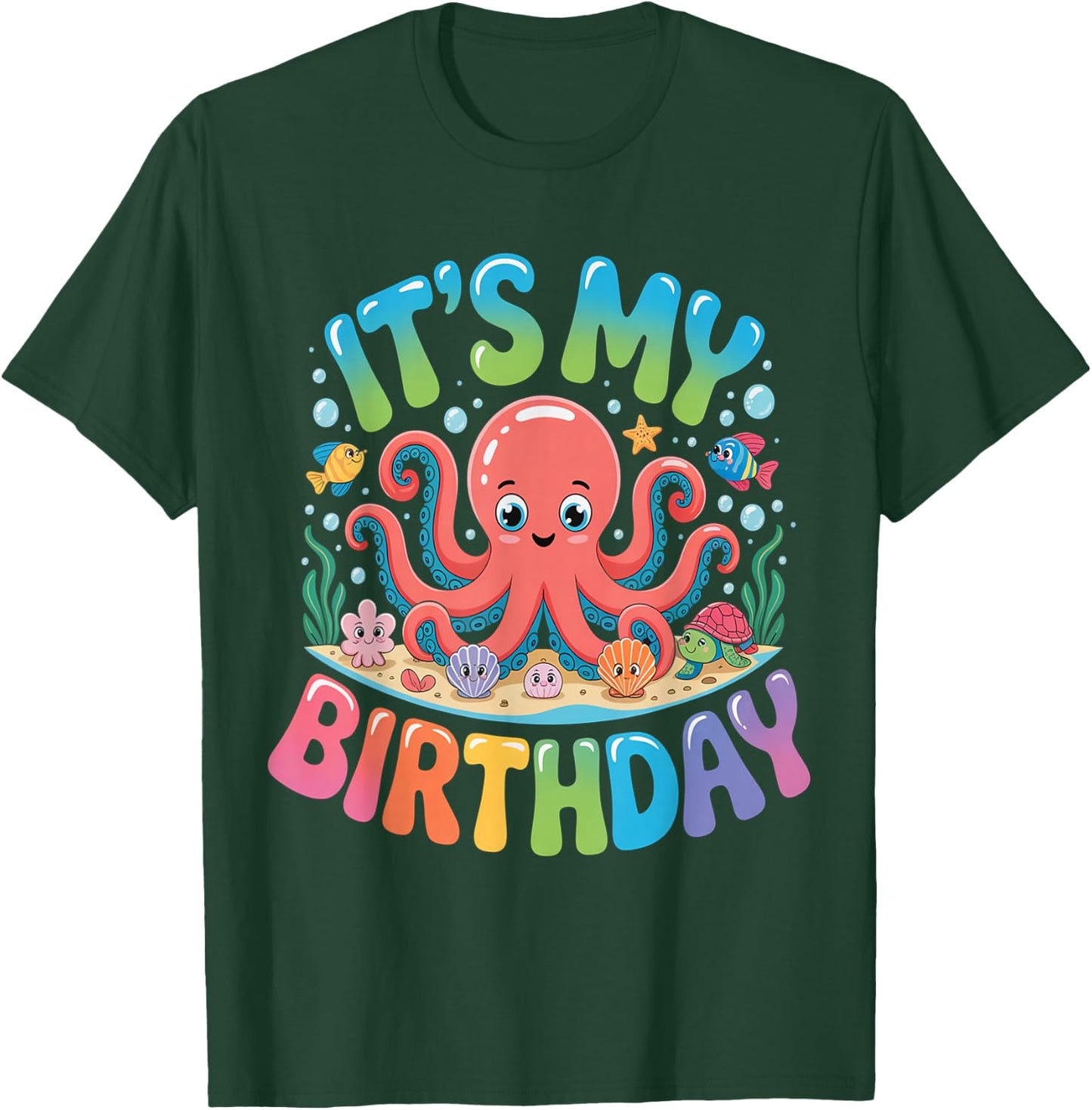 Octopus Happy Birthday for Girl Women T-Shirt - T-Shirt | Forest