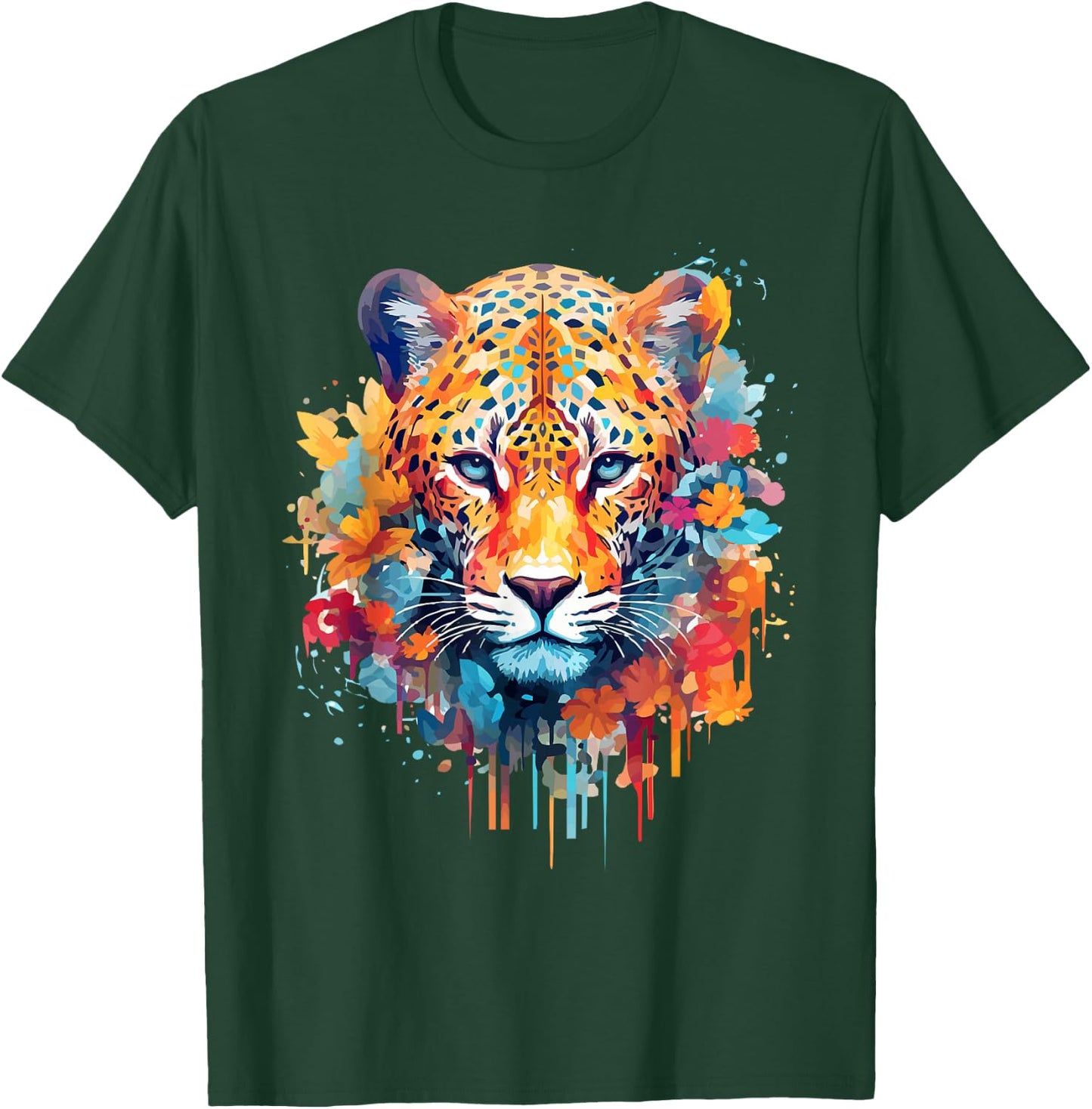 Jaguar Face Big Cat Lover Print Splash Art Graphic Design T-Shirt - T-Shirt | Forest