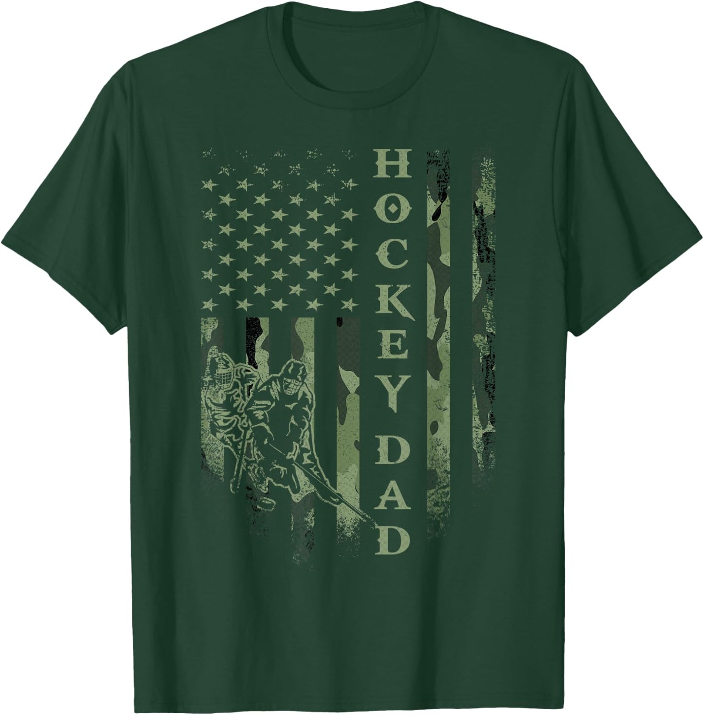 Vintage USA American Camo Flag Proud Hockey Dad Silhouette T-Shirt - T-Shirt | Forest