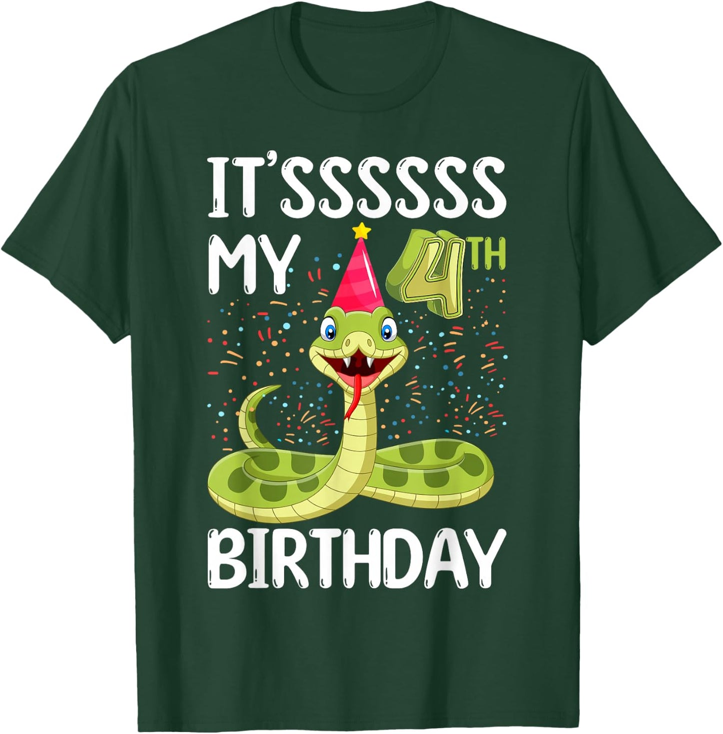 4th Birthday snake Party 4 Year Old snake lover B-day T-Shirt - T-Shirt | Forest