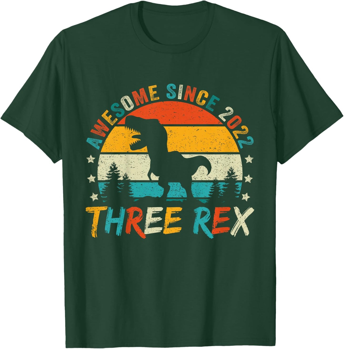 Kids Three Rex 3rd Birthday Boy Third Dinosaur 3 Year Old T-Shirt - T-Shirt | Forest