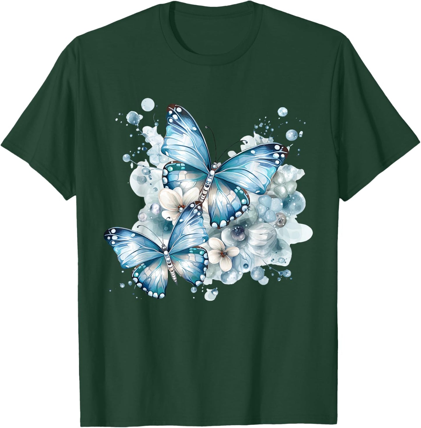 Schmetterlinge mit Blumen in blau Schmetterlinge für Damen T-Shirt - T-Shirt | Forest