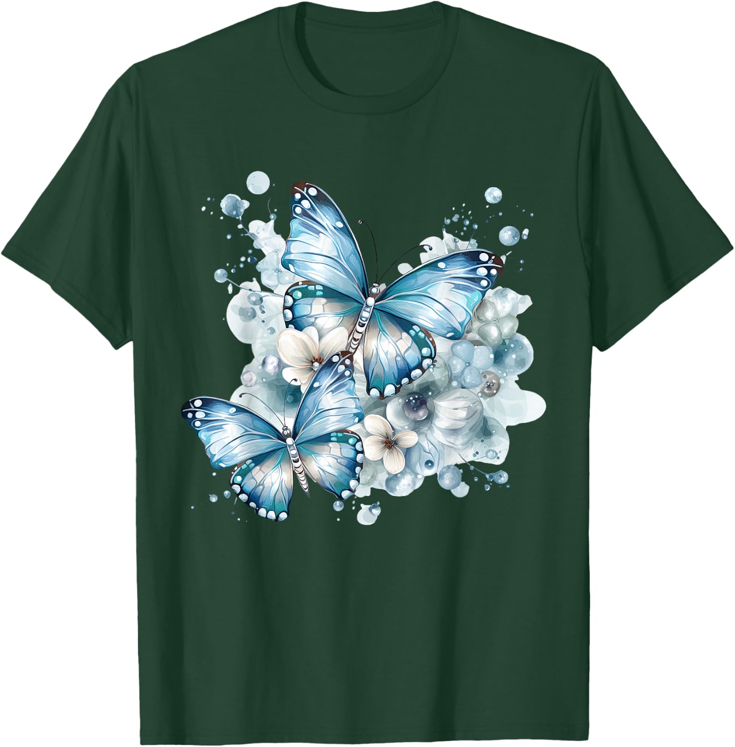 Schmetterlinge mit Blumen in blau Schmetterlinge für Damen T-Shirt - T-Shirt | Forest