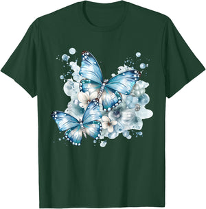 Schmetterlinge mit Blumen in blau Schmetterlinge für Damen T-Shirt - T-Shirt | Forest
