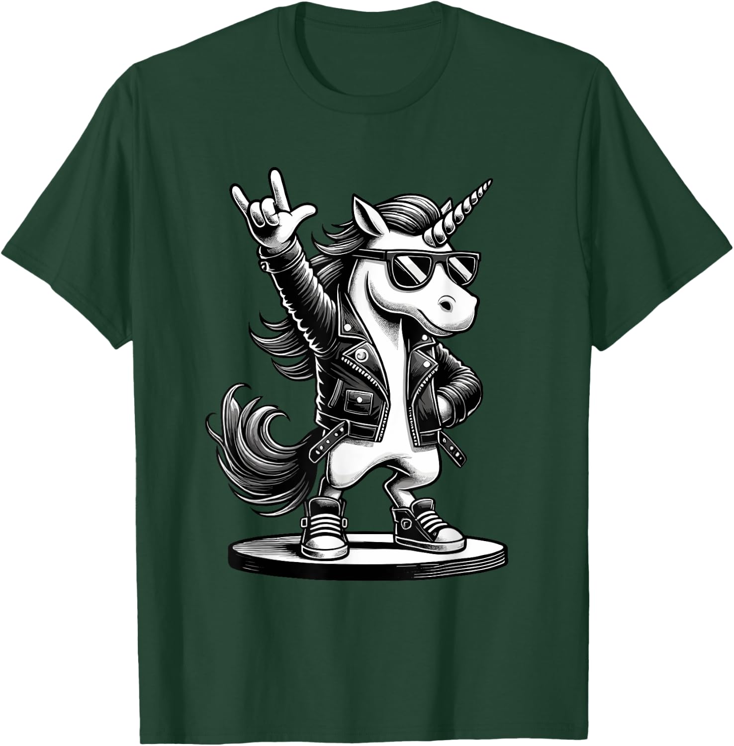 Rock Music & Heavy Metal Rocker, Funny Unicorn Rockhand , black T-Shirt - T-Shirt | Forest