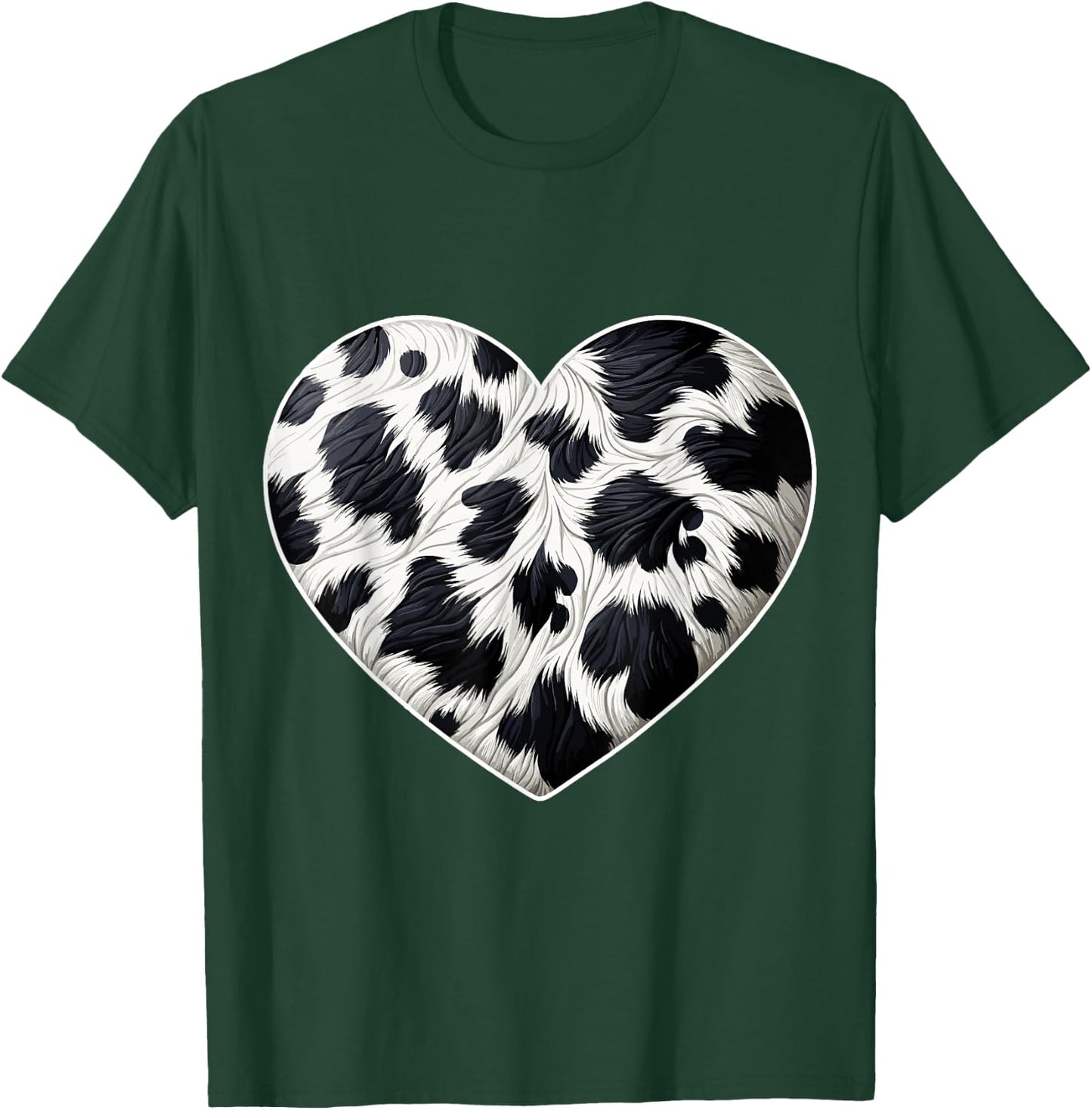 Cow Print Heart Cow Farmer T-Shirt - T-Shirt | Forest