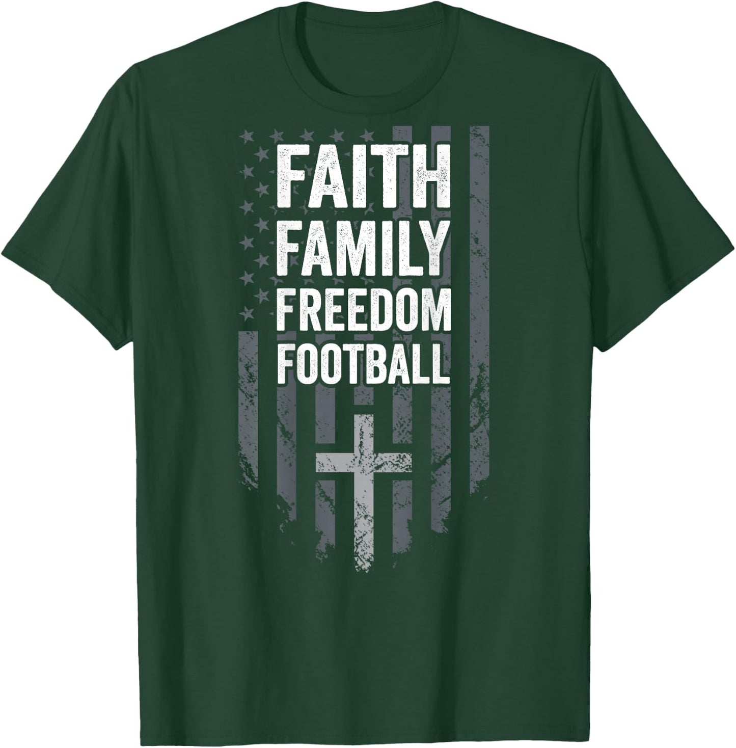 Faith Family Freedom Football - USA Cross Flag - ON BACK T-Shirt - T-Shirt | Forest