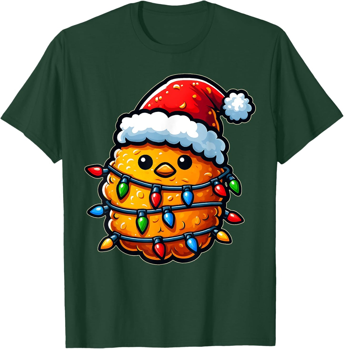 Cute Kawaii Chicken Nugget Nug Xmas Christmas Hat - -Adults, -Kids - Black - Small - Short Sleeve T-Shirt - T-Shirt | Forest