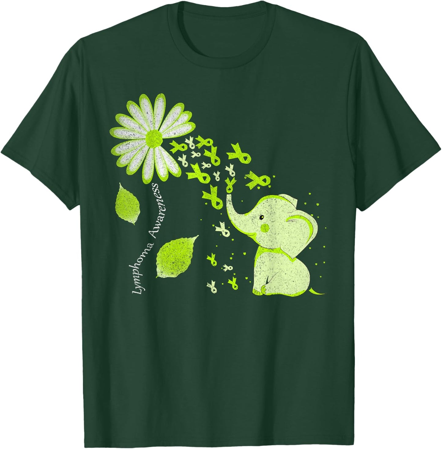 Daisy Flower Lime Green Elephant Lymphoma Awareness T-Shirt - T-Shirt | Forest