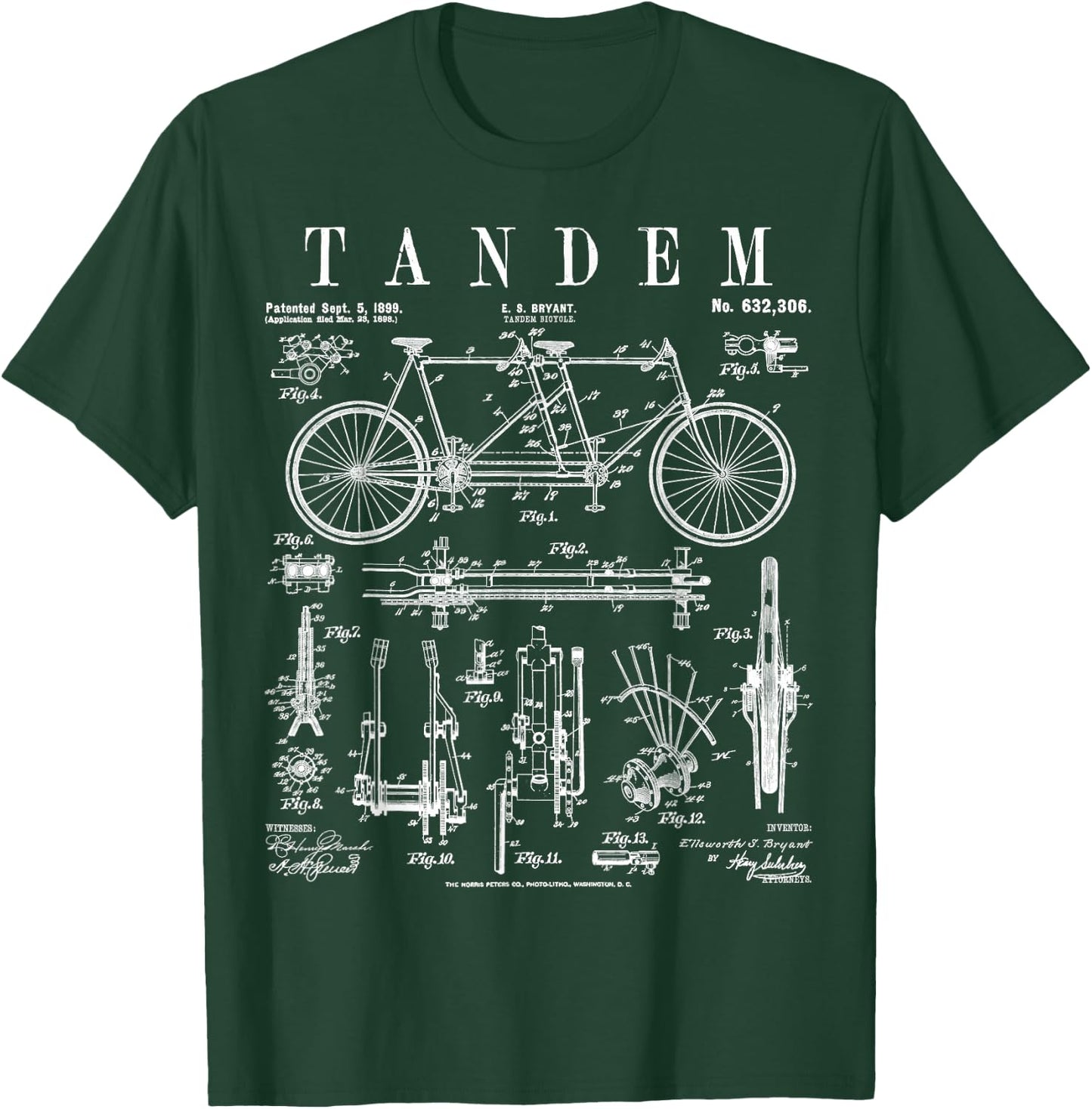 Tandem Bicycle Cycling Cyclist Biker Bike Vintage Patent T-Shirt - T-Shirt | Forest