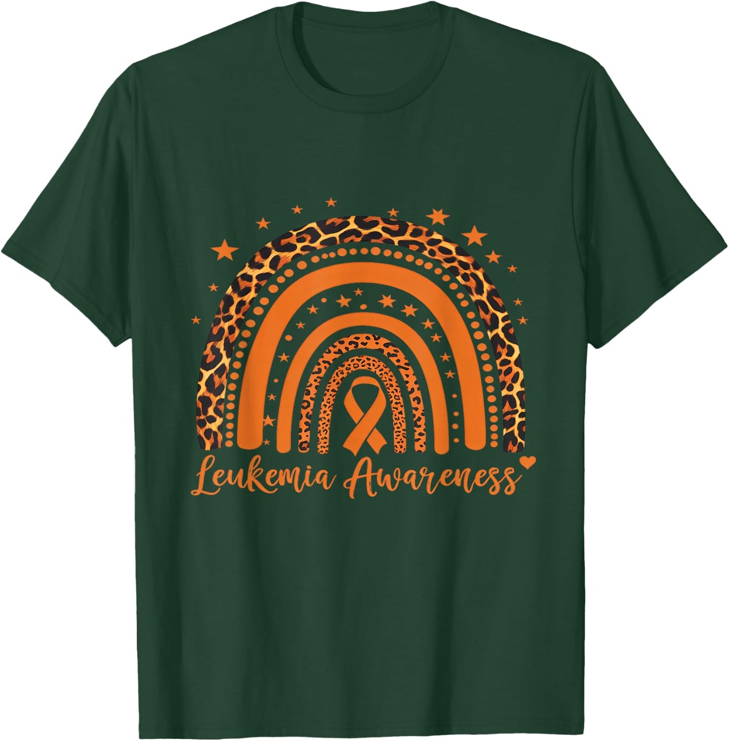 Leukemia Cancer Awareness Leopard Orange Ribbon Rainbow T-Shirt - T-Shirt | Forest