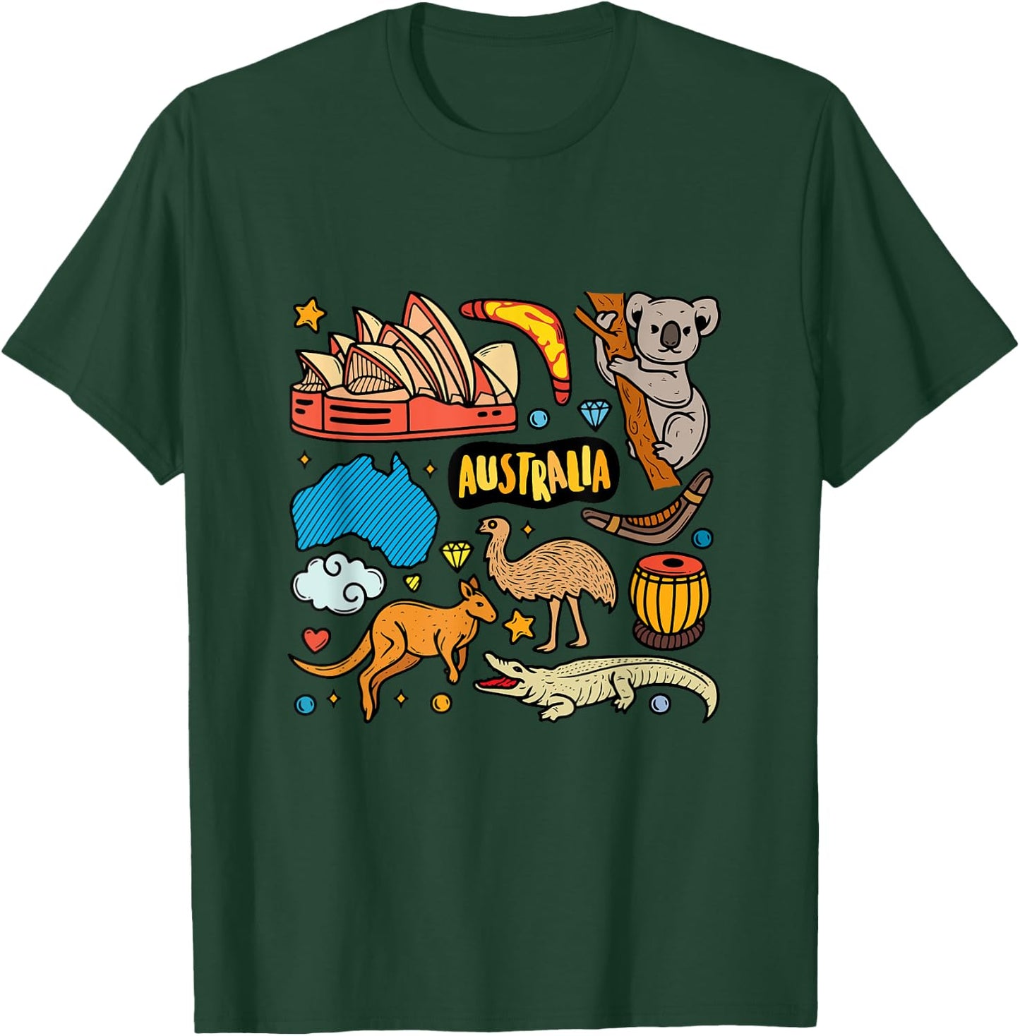 Australian Animals And Famous Tourism Icons Australia Travel T-Shirt - T-Shirt | Forest