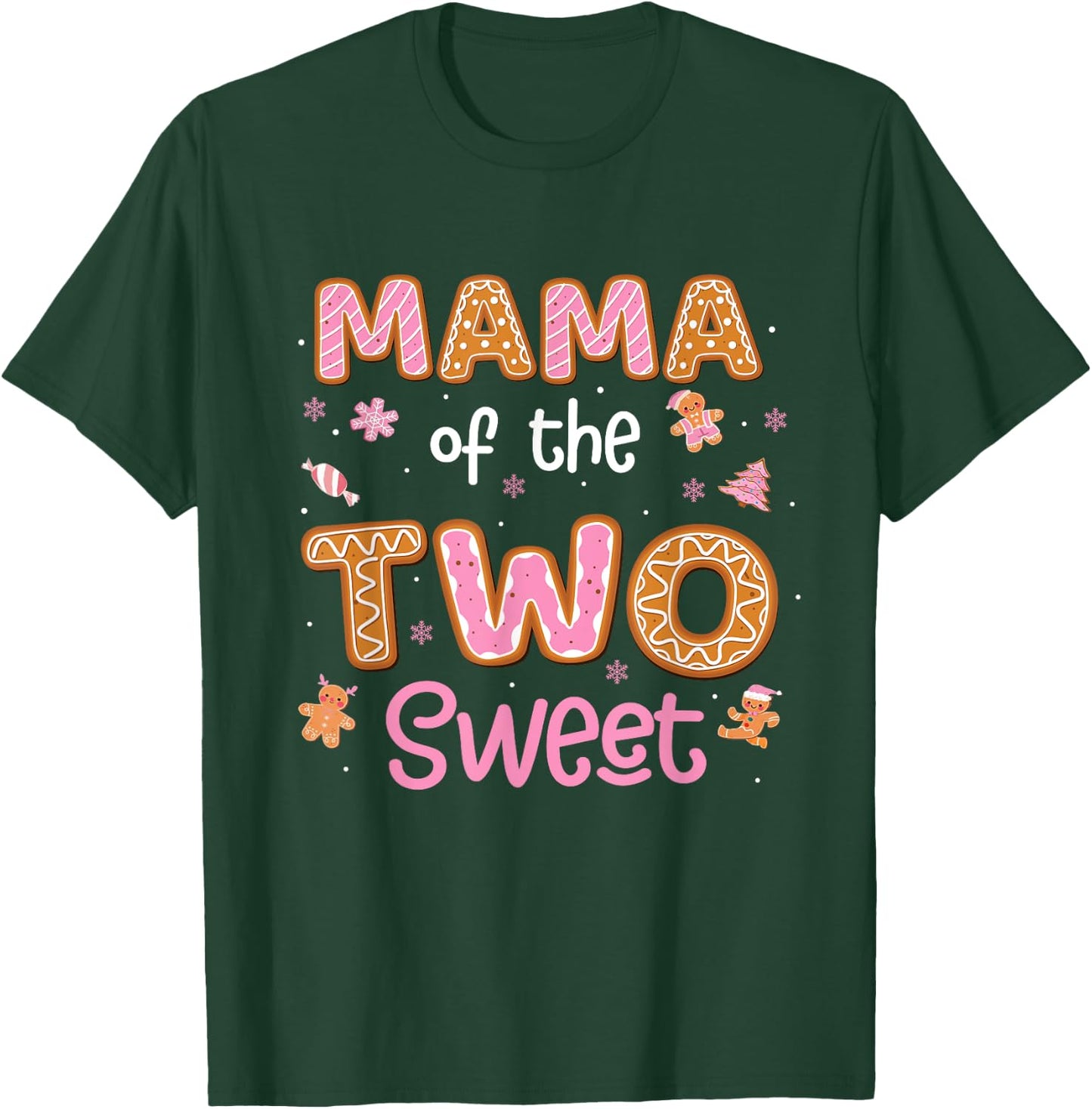 Mama Of The Two Sweet Gingerbread 2nd Birthday Girl Xmas T-Shirt - T-Shirt | Forest